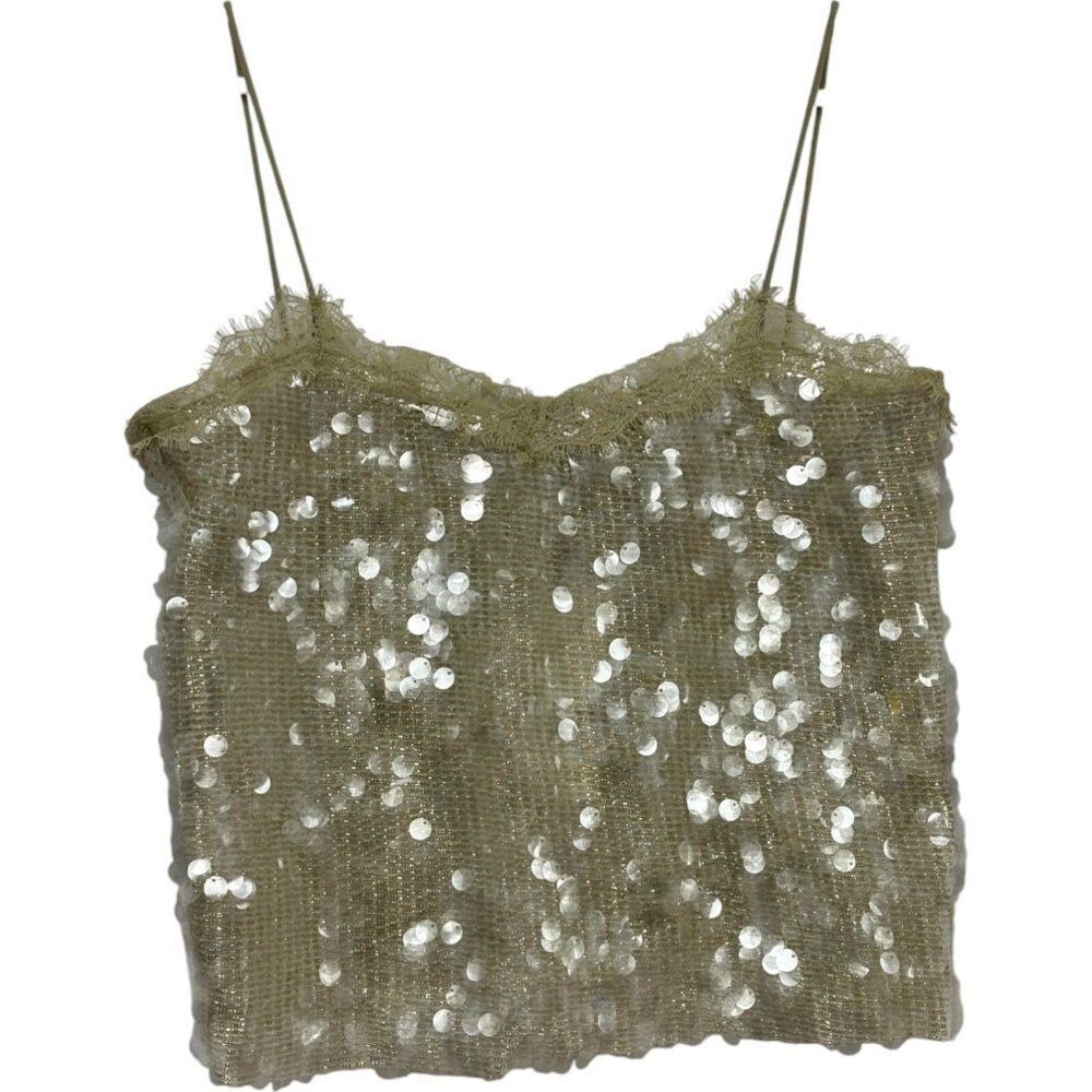 Zara Womens Sequin Camisole Cami Top Camisole Size S Small Clear 4813/834 NWT